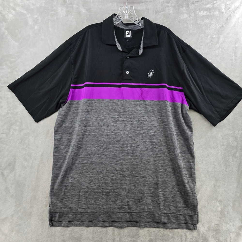 FootJoy Golf Polo Shirt Mens XL Black Gray Purple Striped Short Sleeve Logo